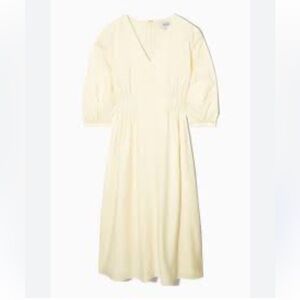 COS Volumous V Neck Dress Cream Size 14 New With Tags